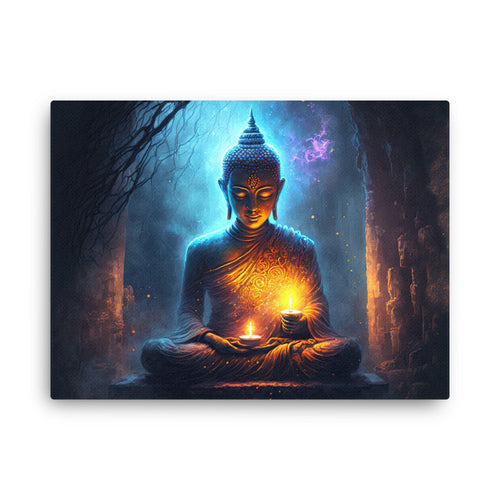 buddha meditation Meditation with Buddha canvas wall art in bedroom mockup