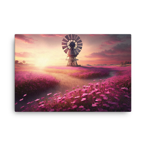 Yoga zen whimsical pink flower windmill : nature's harmony canvas wall art print