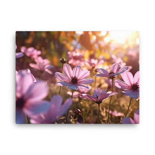 Nature shamanic sunrise blossoms canvas canvas wall art in living room mockup
