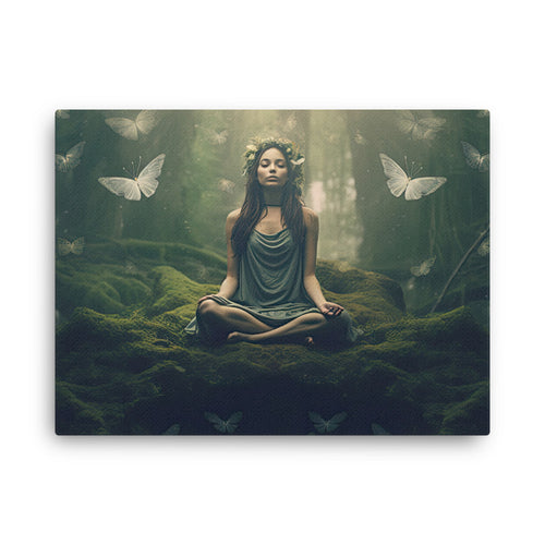 buddha meditation Mystical Beings canvas wall art in bedroom mockup