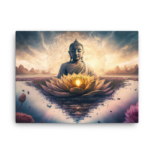 Yoga zen eternal teachings buddha canvas wall art in living room mockup