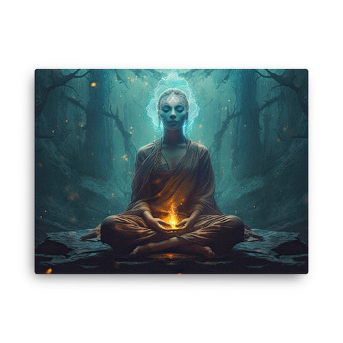 buddha meditation Mystical Beings canvas wall art in bedroom mockup