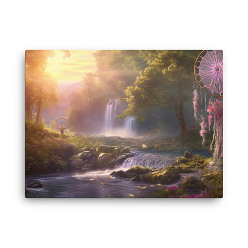 Chakra energy whispers of the night peaceful dreamcatcher canvas wall art in living room mockup