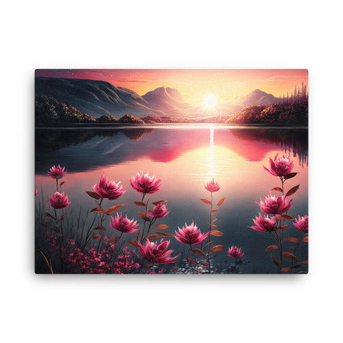 buddha meditation Morning's Embrace Sunrise canvas wall art in bedroom mockup