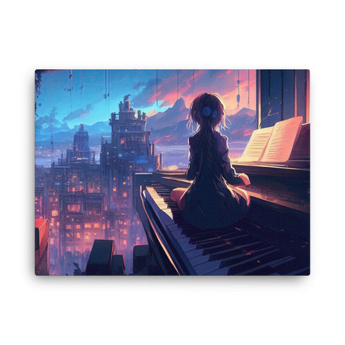 Spiritual anime piano canvas canvas wall art in living room mockup