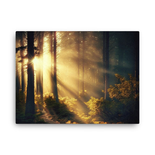 Nature shamanic awakening glow sunshine canvas wall art in living room mockup