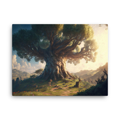 Nature shamanic roots of life tree art: majesty & meaning canvas wall art in living room mockup