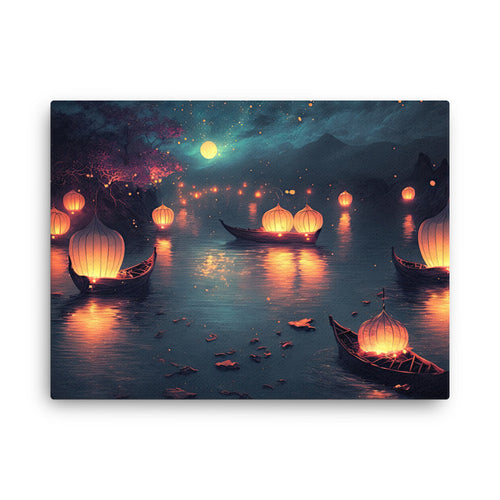 Chakra energy night dance floating canvas wall art in living room mockup