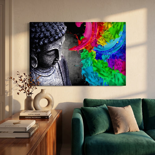 Buddha & Meditation - Buddha Emitting Color Wall Art (Canvas Print) - living-room view