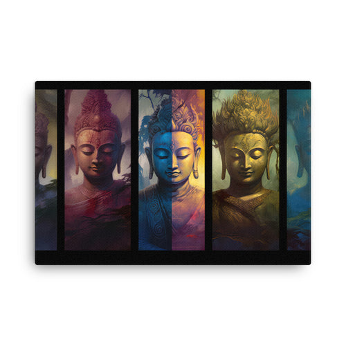 buddha meditation Vertical Buddha Enlightenment canvas wall art in living room mockup
