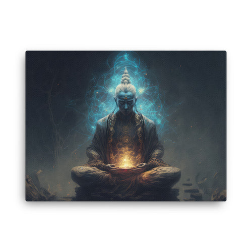 Nature shamanic enigmatic magical man canvas wall art in living room mockup