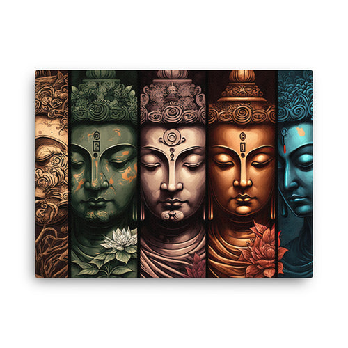 buddha meditation Vertical Buddha Rising canvas wall art in bedroom mockup