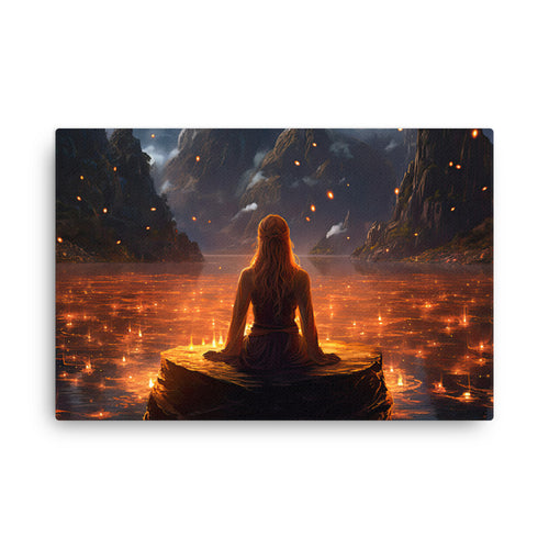 Chakra energy meditating in stillness : finding peace within canvas wall art print