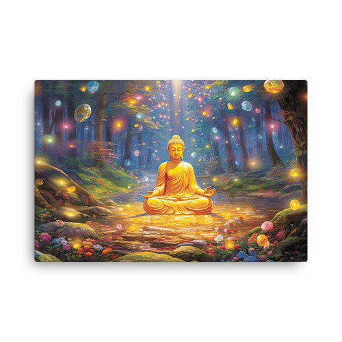 buddha meditation Yellow Buddha canvas wall art in living room mockup
