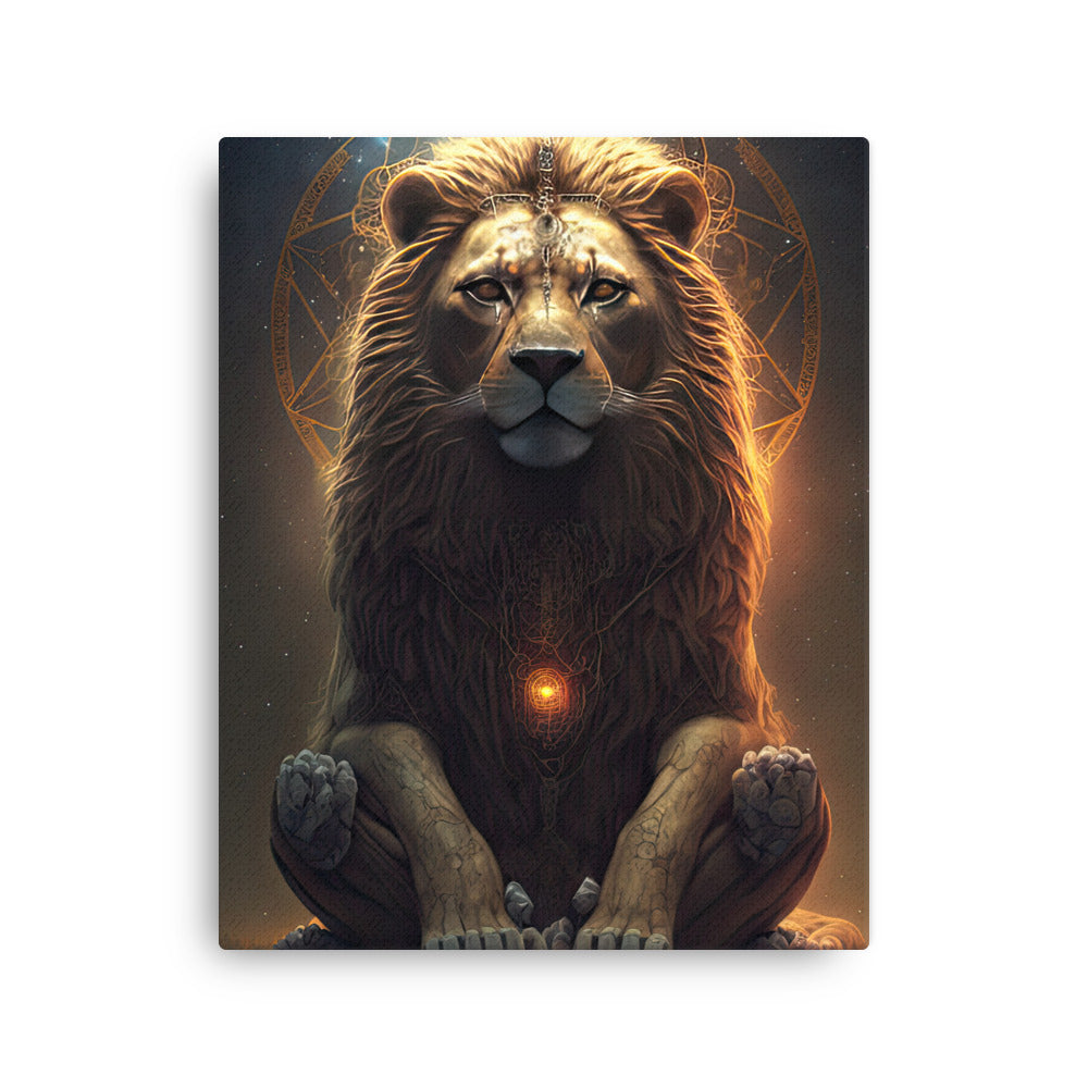 buddha meditation Roaring Majesty Spiritual Lion canvas wall art in meditation space mockup