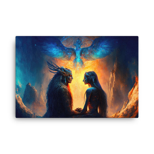 buddha meditation Shamanic Love Unveiled canvas wall art in living room mockup