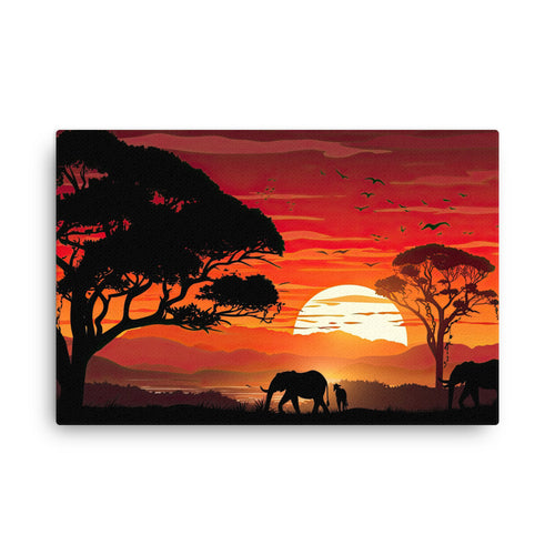 buddha meditation Yoga & Zen - Majestic Elephant Sunrise Silhouette Wall Art ( canvas wall art in living room mockup