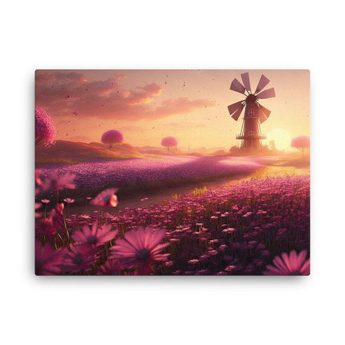 Chakra energy pink blossom windmill canvas wall art in living room mockup