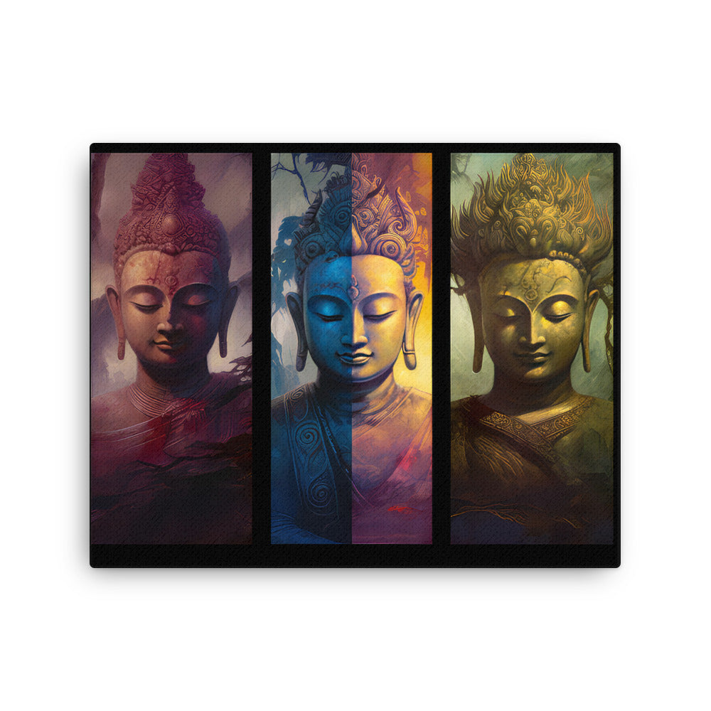 buddha meditation Vertical Buddha Enlightenment canvas wall art in meditation space mockup