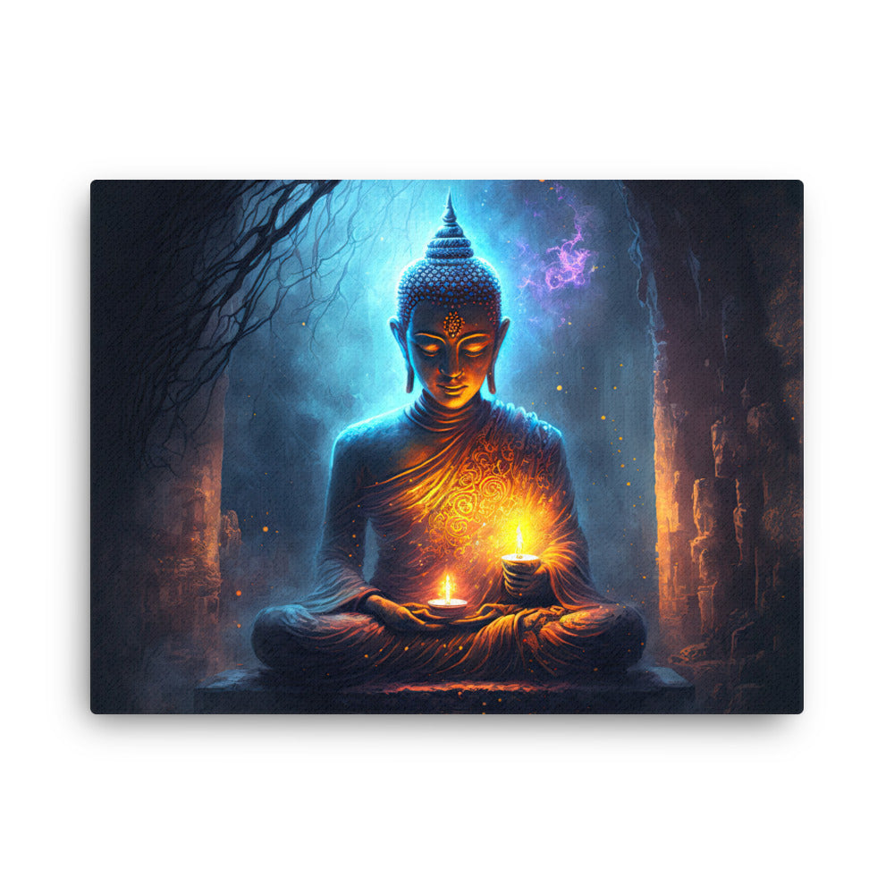 buddha meditation Meditation with Buddha canvas wall art in bedroom mockup
