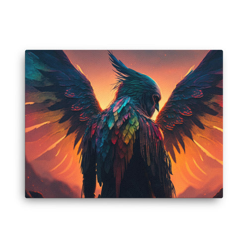 buddha meditation Winged Shamans canvas wall art in bedroom mockup