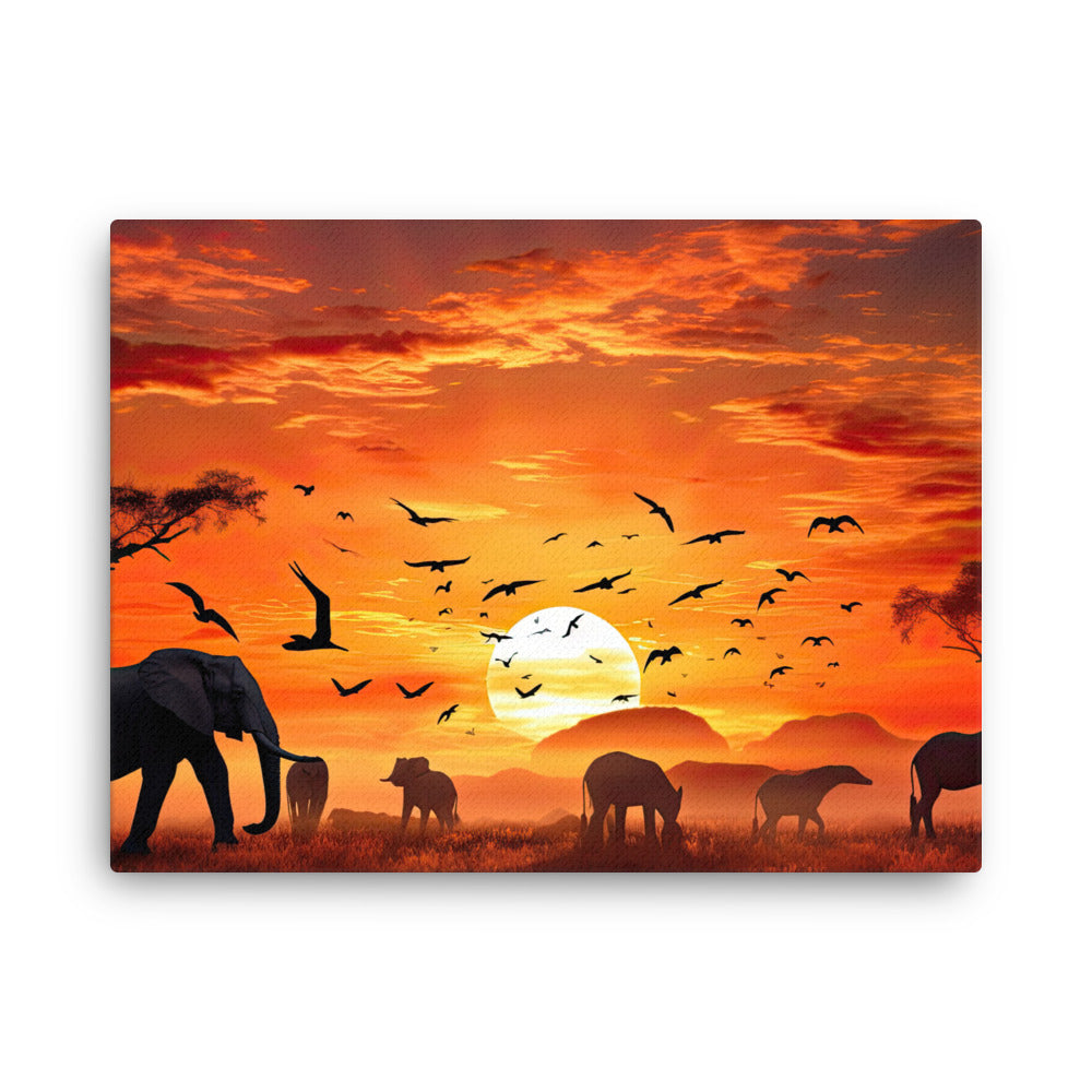 Yoga zen animal world sunrise embrace : morning glow wildlife canvas wall art in living room mockup