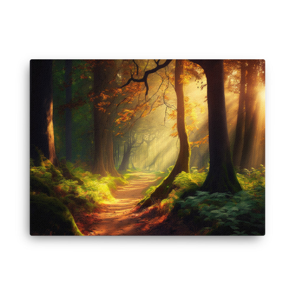 Nature shamanic golden rays sunshine canvas wall art in living room mockup