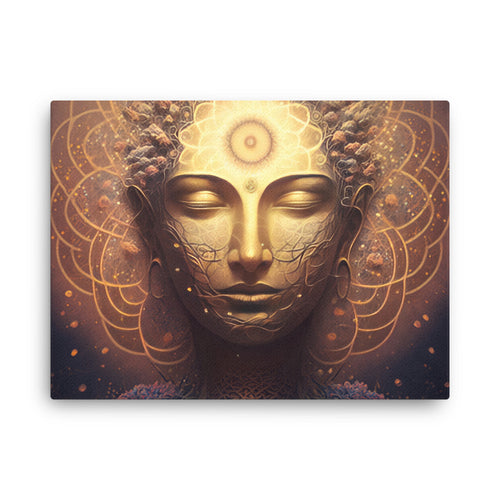 Yoga zen golden buddha canvas canvas wall art in living room mockup