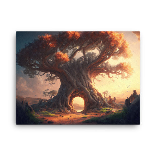 Yoga zen rooted majesty magnificent tree art: timeless story canvas wall art in living room mockup