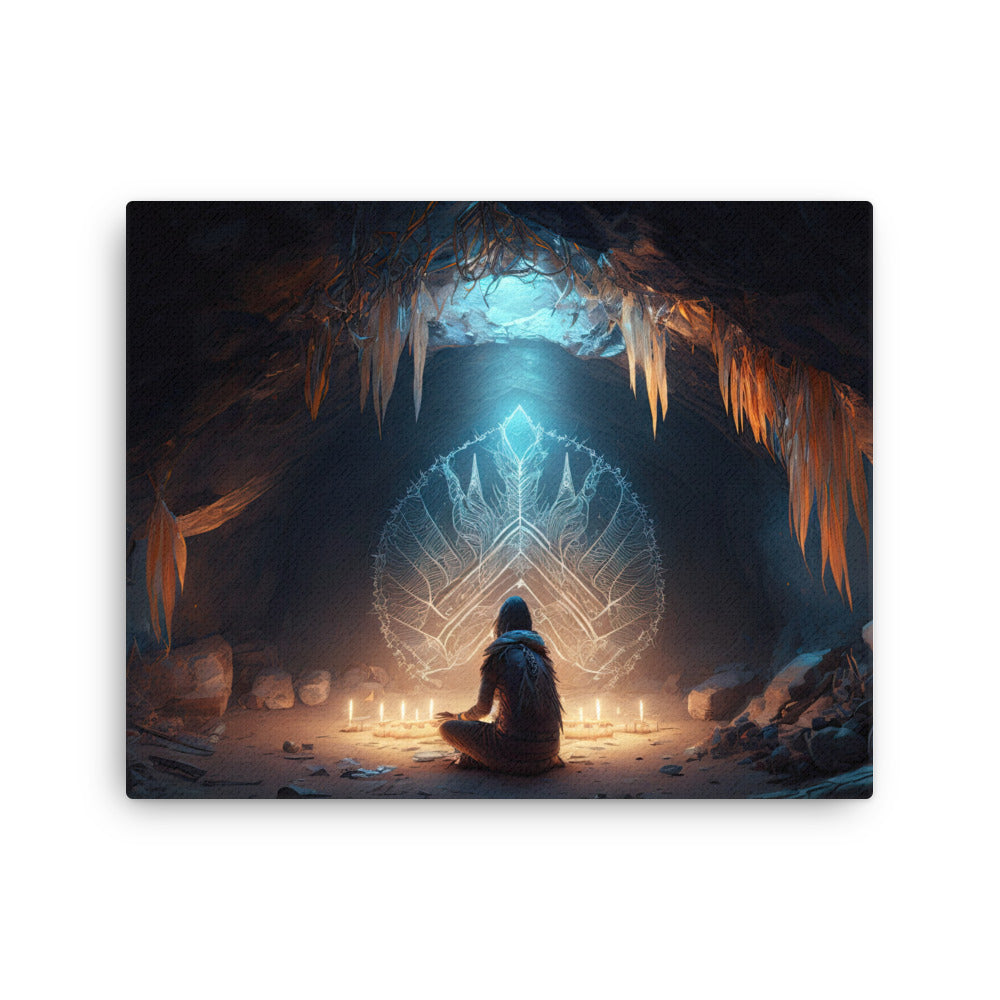 buddha meditation Yoga & Zen - Sitting Shaman canvas wall art in meditation space mockup