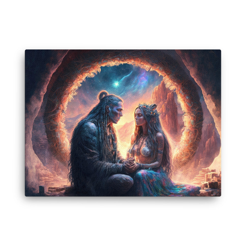 buddha meditation Shamanic Connection canvas wall art in bedroom mockup