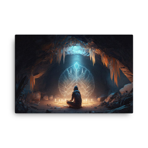 buddha meditation Yoga & Zen - Sitting Shaman canvas wall art in living room mockup