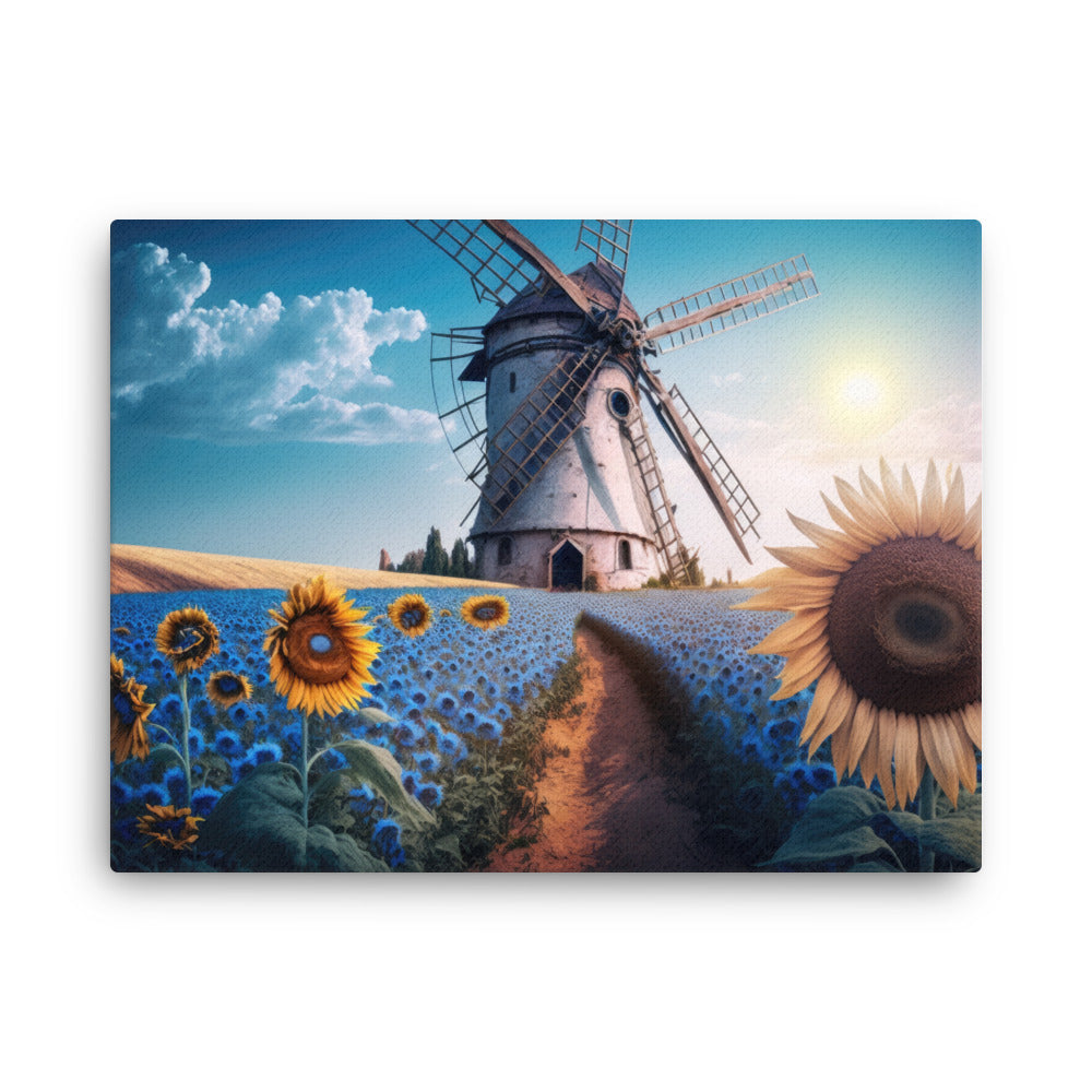 Chakra energy windmill & nature's dance art: harnessing earth's beauty canvas wall art in living room mockup