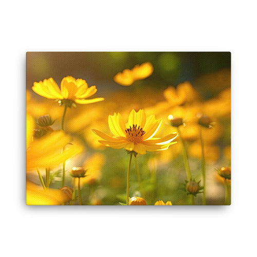 Nature shamanic nature's golden smiles sunflower canvas wall art in living room mockup