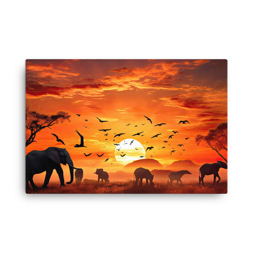 Yoga zen animal world sunrise embrace : morning glow wildlife canvas wall art print