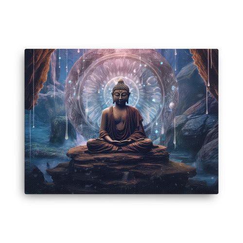 Chakra energy buddha's crystals | clarity & illumination canvas wall art in living room mockup