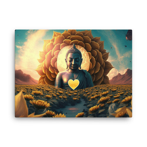 Chakra energy buddha's heart | compassion & love canvas wall art in living room mockup
