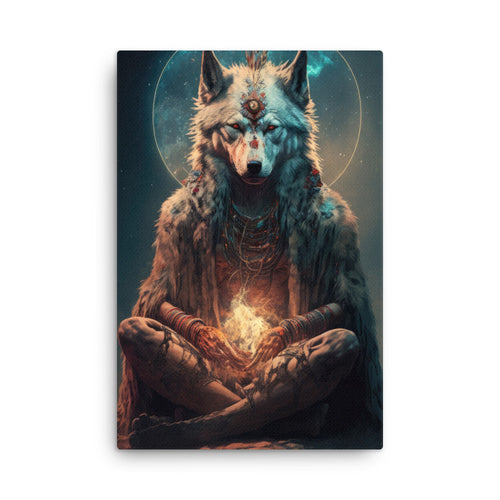 Chakra energy spirit wolf guardians art: shamanic realm journey canvas wall art print
