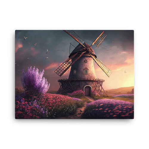 Nature shamanic enchanted windmill fantasy canvas wall art in living room mockup