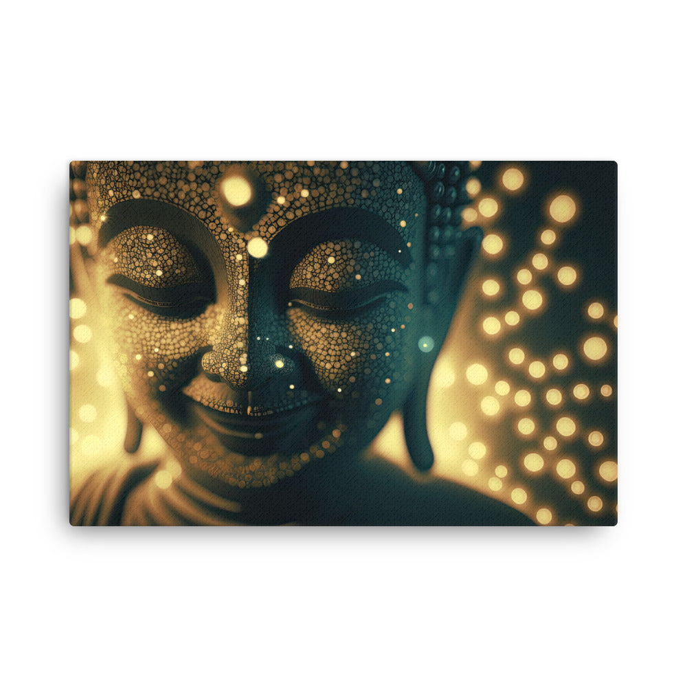 buddha meditation Radiant Buddha canvas wall art in living room mockup