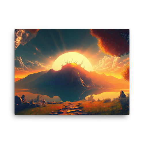buddha meditation Spiritual Art - Sunrise Serenity Art: Embracing Dawn's Possibilities Wall Art ( canvas wall art in bedroom mockup