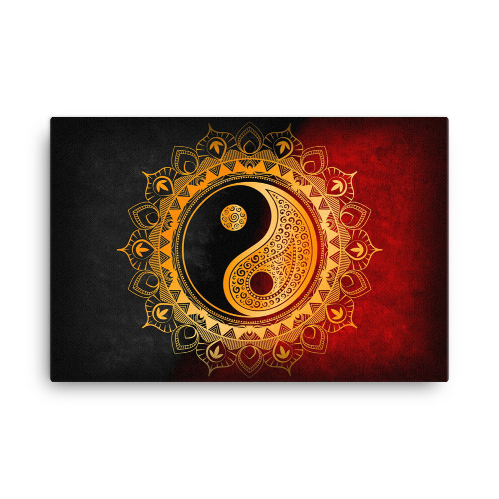 buddha meditation Yoga & Zen - Golden Yin Yang canvas wall art in living room mockup
