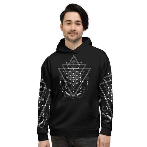 sacred geometry Geometric White Print Hoodie canvas wall art in living room mockup