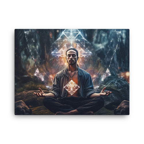 buddha meditation Mystical Shaman Wisdom canvas wall art in bedroom mockup