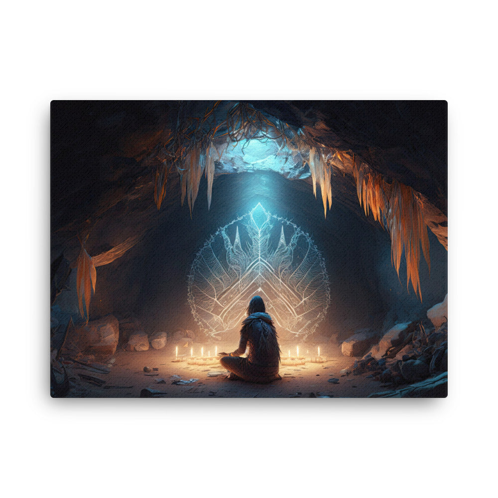 buddha meditation Yoga & Zen - Sitting Shaman canvas wall art in bedroom mockup
