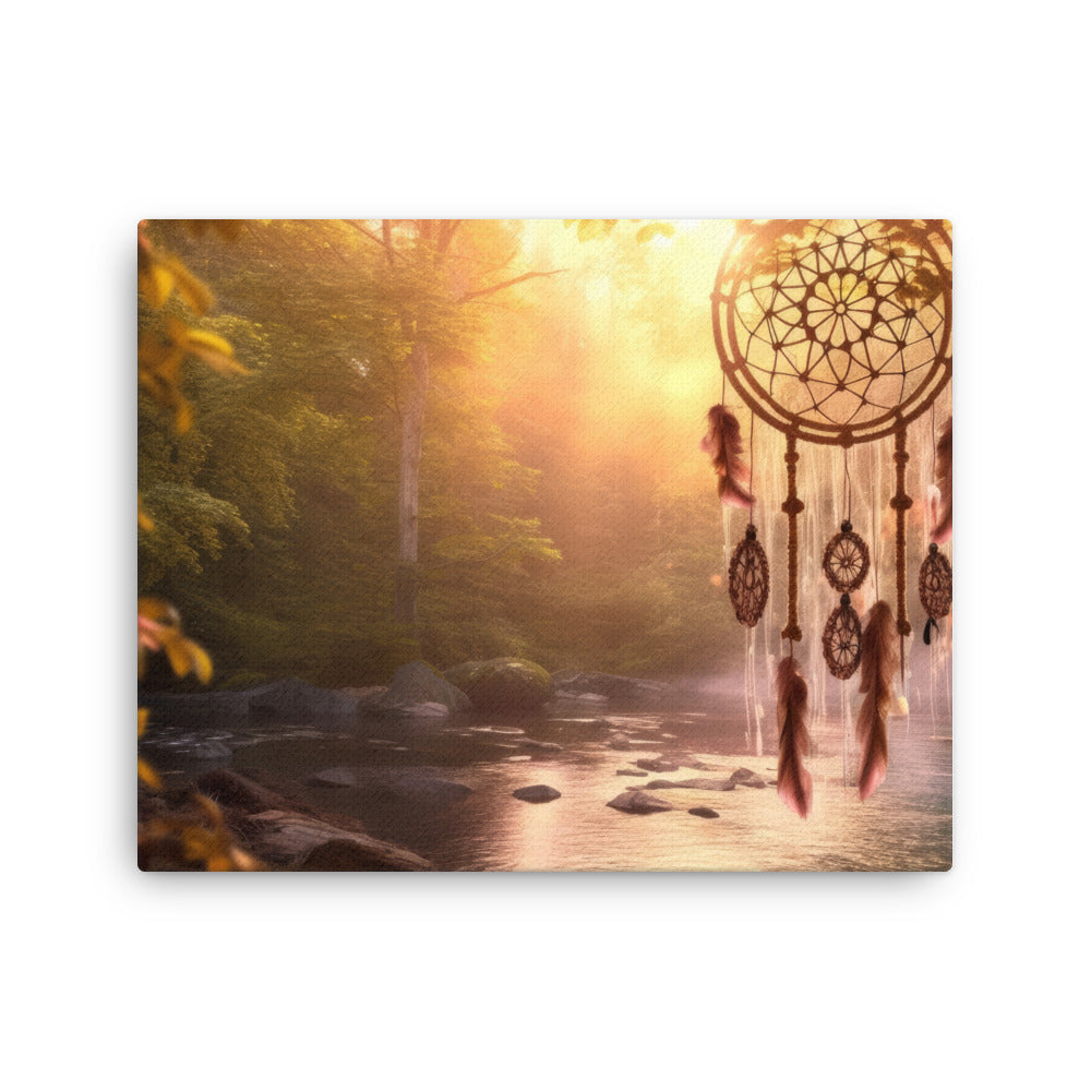 Yoga zen sunrise dreamcatcher art: chasing dawn's whispers canvas print texture detail close-up
