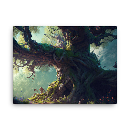Yoga zen earth guardians giant tree art: ancient majesty canvas wall art in living room mockup