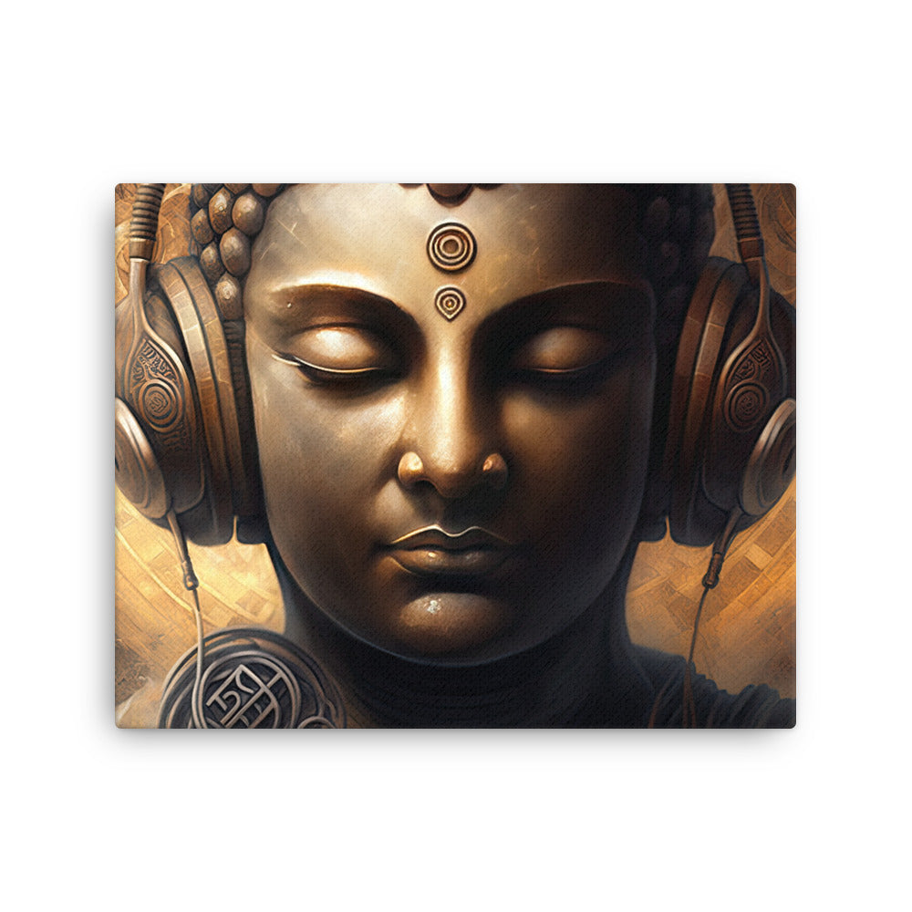 buddha meditation Yoga & Zen - Buddha With Headset canvas wall art in meditation space mockup