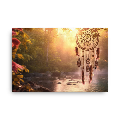 Yoga zen sunrise dreamcatcher art: chasing dawn's whispers canvas wall art print