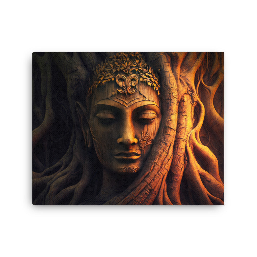 Chakra energy buddha in tree canvas print texture detail close-up